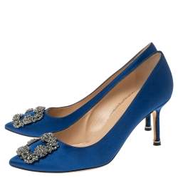 Pre Owned Manolo Blahnik Blue Satin Hangisi Pumps Size 39