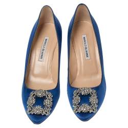 Pre Owned Manolo Blahnik Blue Satin Hangisi Pumps Size 39