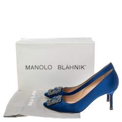 Pre Owned Manolo Blahnik Blue Satin Hangisi Pumps Size 39