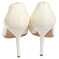 Pre Owned Manolo Blahnik White Patent Leather BB Pointed Toe Pumps Size 37
