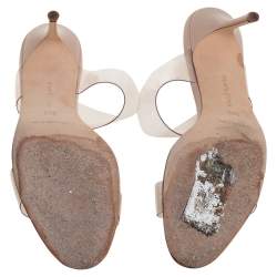 Pre Owned Manolo Blahnik  Beige PVC And Leather Slide Sandals Size 39.5