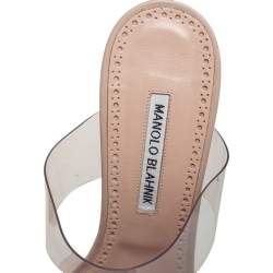 Pre Owned Manolo Blahnik  Beige PVC And Leather Slide Sandals Size 39.5