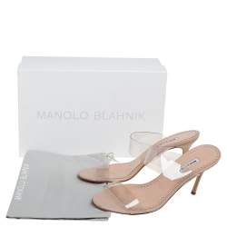 Pre Owned Manolo Blahnik  Beige PVC And Leather Slide Sandals Size 39.5