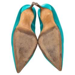 Pre Owned Manolo Blahnik Green  Satin Pearl Embellished  Pumps Size 38