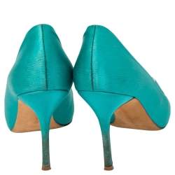 Pre Owned Manolo Blahnik Green  Satin Pearl Embellished  Pumps Size 38