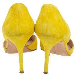 Pre Owned حذاء كعب عالي مانولو بلانيك تايلر سويدي أصفر مقدمة مدببة مقاس 39