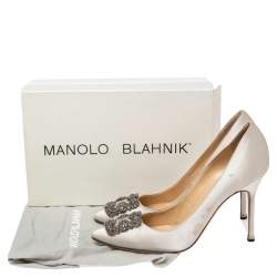 Pre Owned حذاء كعب عالي مانولو بلانيك هانغيسي ساتان رمادي مقاس 40.5