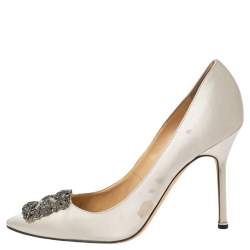 Pre Owned حذاء كعب عالي مانولو بلانيك هانغيسي ساتان رمادي مقاس 40.5