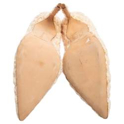 مملوكة مسبقًا حذاء كعب عالي مانولو بلانيك مقدمة مدببة دانتيل مزخرف زهور بيج مقاس 41