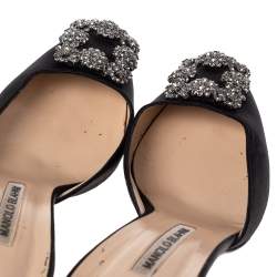 Pre Owned حذاء سلايد مانولو بلانيك هانغيسي ساتان أسود مقدمة مدببة مقاس 38.5