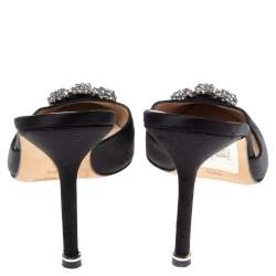 Pre Owned حذاء سلايد مانولو بلانيك هانغيسي ساتان أسود مقدمة مدببة مقاس 38.5