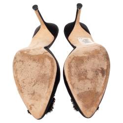 Pre Owned حذاء سلايد مانولو بلانيك هانغيسي ساتان أسود مقدمة مدببة مقاس 38.5