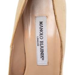 Manolo Blahnik Beige Satin Crystal Embellished Pointed Toe Pumps Size 37
