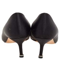 Pre Owned Manolo Blahnik Black Satin Hangisi Embellished Pumps Size 39.5