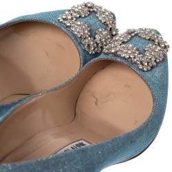 Pre Owned Manolo Blahnik Blue Glitter Fabric Hangisi Pumps Size 36.5