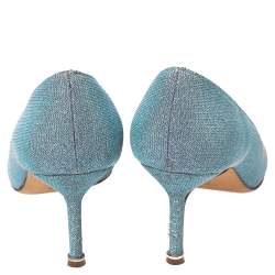 Pre Owned Manolo Blahnik Blue Glitter Fabric Hangisi Pumps Size 36.5