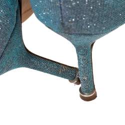 Pre Owned Manolo Blahnik Blue Glitter Fabric Hangisi Pumps Size 36.5