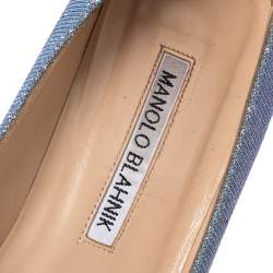 Pre Owned Manolo Blahnik Blue Glitter Fabric Hangisi Pumps Size 36.5