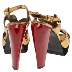 Pre Owned Marni Gold Patent Leather Peep Toe Platform Sandals Size 41