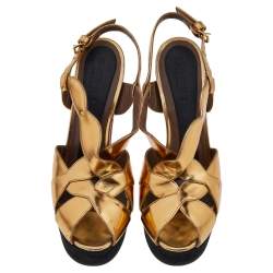 Pre Owned Marni Gold Patent Leather Peep Toe Platform Sandals Size 41