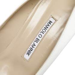 Pre Owned Manolo Blahnik White Satin Hangisi Pumps Size 39.5