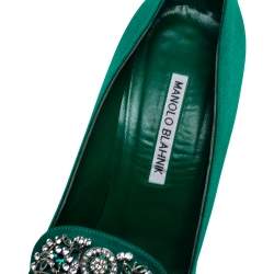 Pre Owned حذاء كعب عالي مانولو بلانيك ساتان أخضر زمرد مزخرف مقاس 39.5