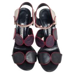 Pre Owned Manolo Blahnik Multicolor Leather Court Out  Ankle Strap Sandals Size 36.5