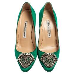 Pre Owned حذاء كعب عالي مالون سولييه أوكافا ساتان أخضر مقدمة مدببة مقاس 35.5