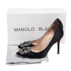 Pre Owned Manolo Blahnik  Black Satin Hangisi Pumps Size 35.5