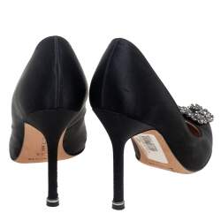 Pre Owned Manolo Blahnik  Black Satin Hangisi Pumps Size 35.5