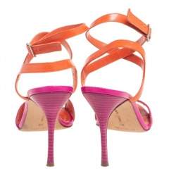 Pre Owned صندل مانولو بلانيك جلد فوشيا وردي/ برتقالي بحززام كاحل مقاس 38