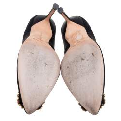 Pre Owned Manolo Blahnik Black Satin Hangisi Pumps Size 36.5