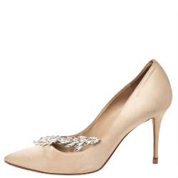 Pre Owned حذاء كعب عالي مانولو بلانيك ناديرا ساتان بيج مقاس 38.5