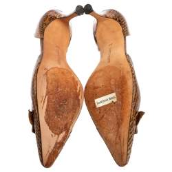 Pre Owned Manolo Blahnik Brown Snakeskin Leather D`Orsay  Pumps Size 37