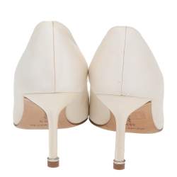 مملوكة مسبقًا حذاء كعب عالي مانولو بلانيك ساتان أبيض هانغيسي مقاس 36.5