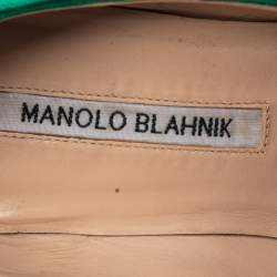 Pre Owned Manolo Blahnik  Green Satin Hangisi Pumps Size 37