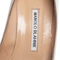 Pre Owned حذاء كعب عالي مانولو بلانيك هانغيسي ساتان رمادي مقاس 37