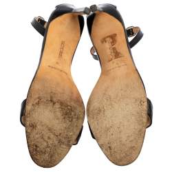 Manolo Blahnik Black Leather Chaos Ankle Strap Sandals Size 39