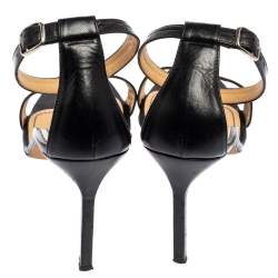 Manolo Blahnik Black Leather Chaos Ankle Strap Sandals Size 39
