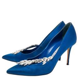 Pre Owned Manolo Blahnik  Blue Satin Nadira Pumps Size 37
