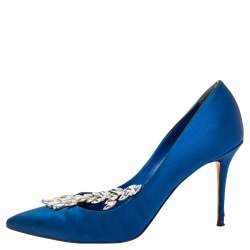 Pre Owned Manolo Blahnik  Blue Satin Nadira Pumps Size 37