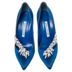 Pre Owned Manolo Blahnik  Blue Satin Nadira Pumps Size 37