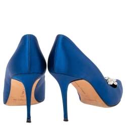 Pre Owned Manolo Blahnik  Blue Satin Nadira Pumps Size 37