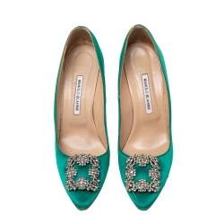 مملوكة مسبقًا حذاء كعب عالي مانولو بلانيك هانغيسي ساتان أخضر مقاس 40