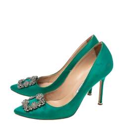 مملوكة مسبقًا حذاء كعب عالي مانولو بلانيك هانغيسي ساتان أخضر مقاس 40