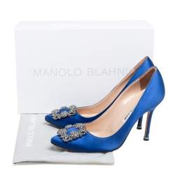 Pre Owned حذاء كعب عالي مانولو بلانيك "هانغيسي" ساتان أزرق مقاس 37.5