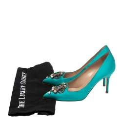 Pre Owned Manolo Blahnik Blue Satin Eufrasia Pointed Toe Pumps Size 36.5