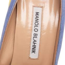 Pre Owned Manolo Blahnik Yellow/Blue Fabric Gotrian Pumps Size 36.5