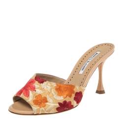 Pre Owned Manolo Blahnik Multicolor Lurex Fabric Sandals Size 37.5