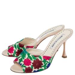 Pre Owned Manolo Blahnik Multicolor Lurex Fabric Sandals Size 37